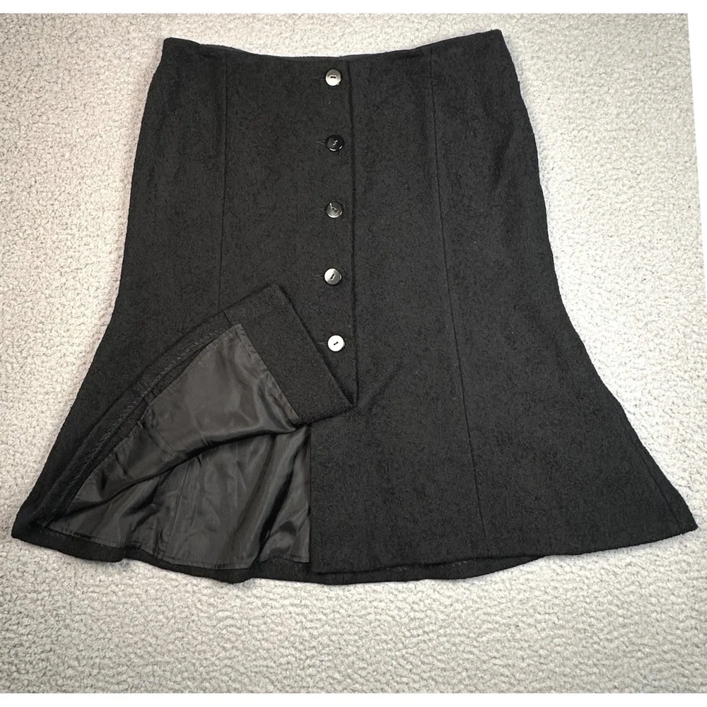 Vintage Michael Kors Collection Wool Skirt Womens 10 Black Button Front Italy